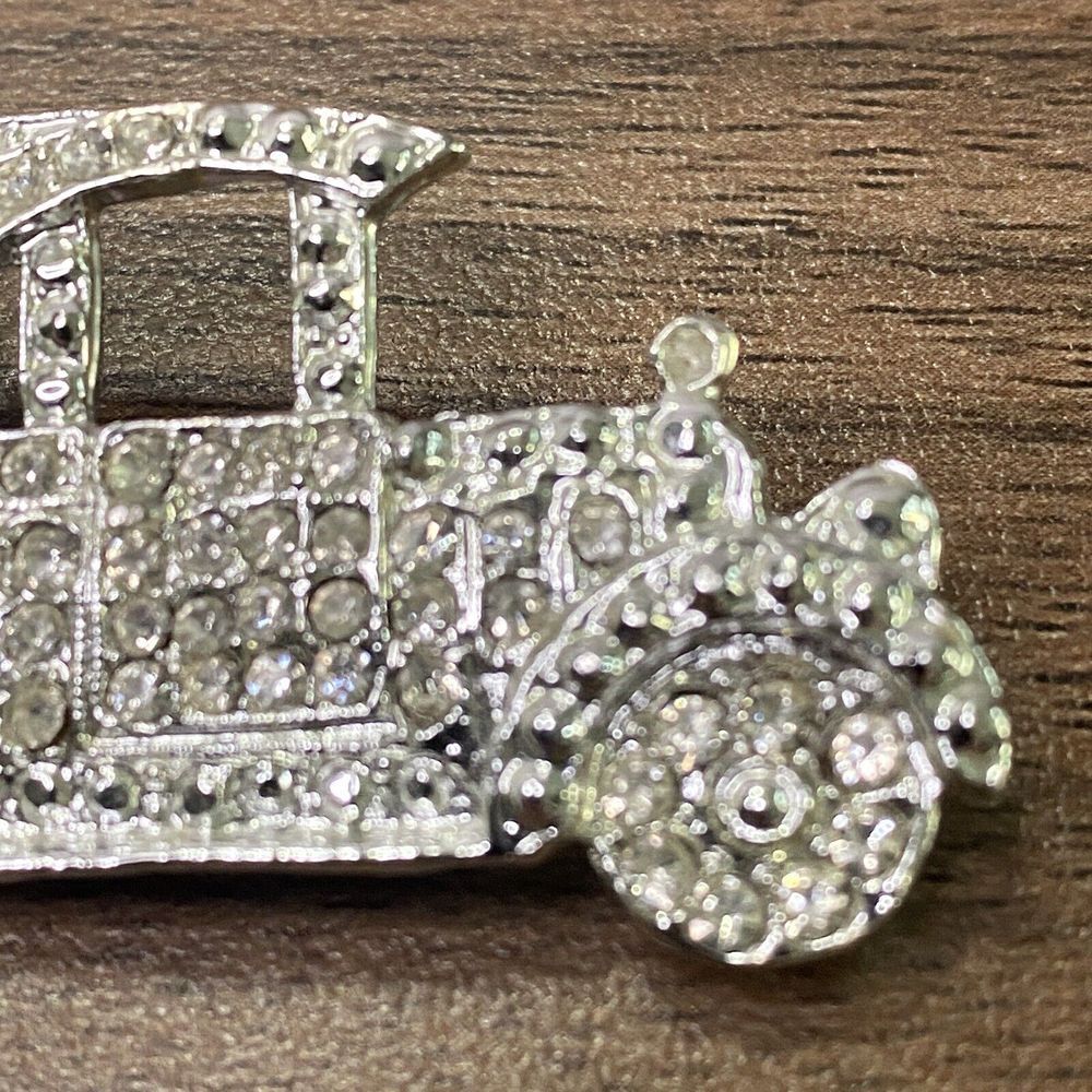 Antique Classic 1900s Model T‎ Car Silver Rhinestone Brooch Pin "C" Clasp Bling - Picture 2 of 6